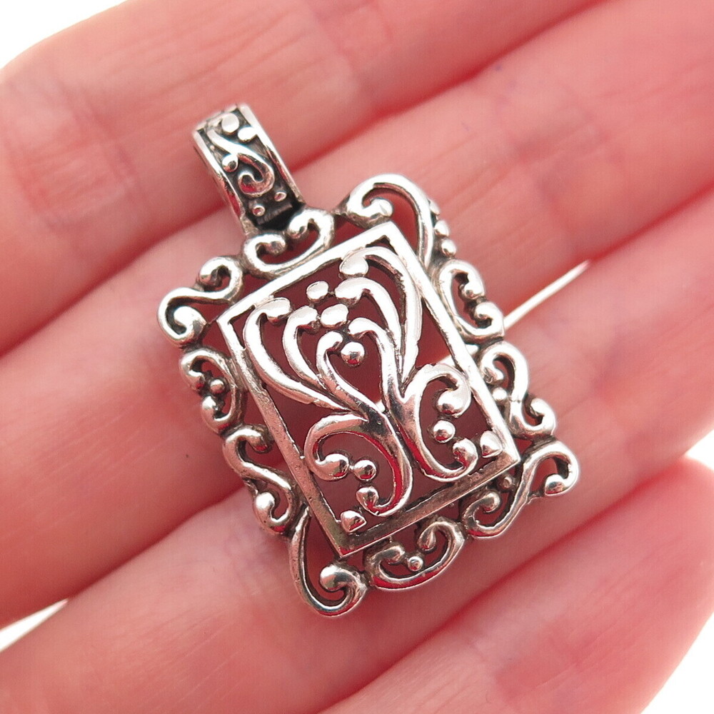 925 Sterling Silver Vintage Floral Oxidized Charm Pendant